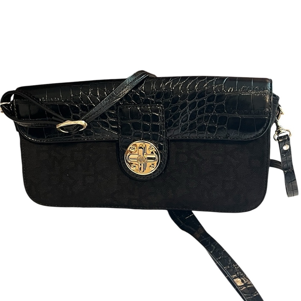 DKNY Black Crossbody/Clutch Bag with Luxurious Crocodile Texture